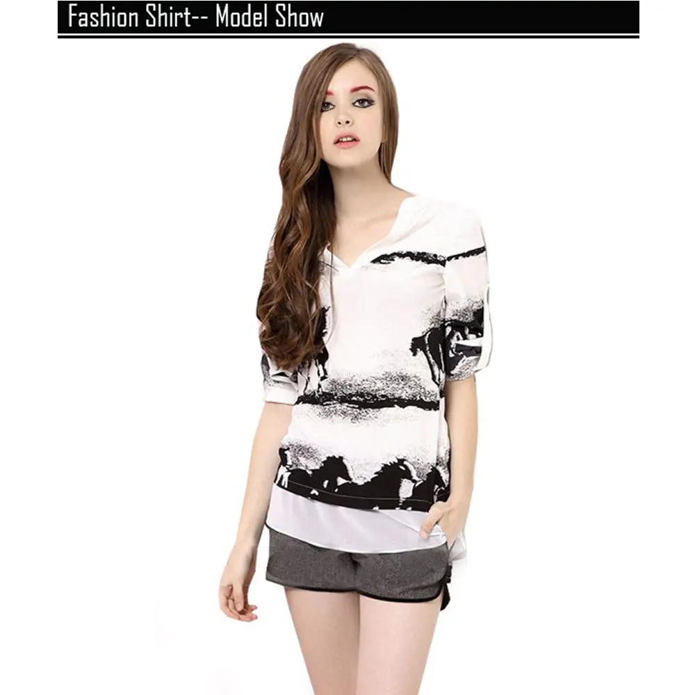 2017 Elegant Fashion font b Women b font Ink Horse Print font b Blouse b font