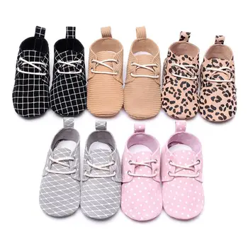 

New Leopard Genuine Leather Lace-Up Newborn Baby Boy Girls Prewalkers Sports Sneakers Crib Babe Children Soft Soled Shoes