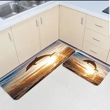2 шт. кухонные подстилки И КОВРИКИ НАБОР океан прыжки Дельфин Солнечный свет Домашний Декор Нескользящая зона бегун входной коврик