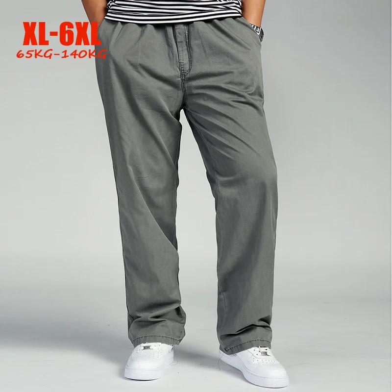 

Big size men casual pants 100% cotton straight plus size trousers men 4xl 5xl 6xl loose solid Elastic waist 140kg big men pants