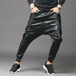 Мужские кожаные штаны-шаровары для мальчиков, мотоботы в стиле панк с эластичной резинкой на талии
