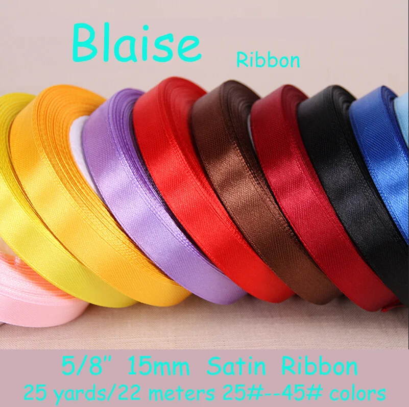Free shipping (25 yards/roll) 5/8" 15mm Single Face Satin Ribbon