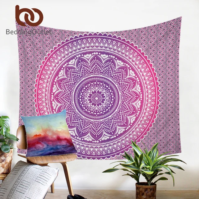 BeddingOutlet Pink Mandala Flower Tapestry Bohemia Girls Wall Hanging Lotus Printed Wall Carpet Decorative Tapestry for Home 1