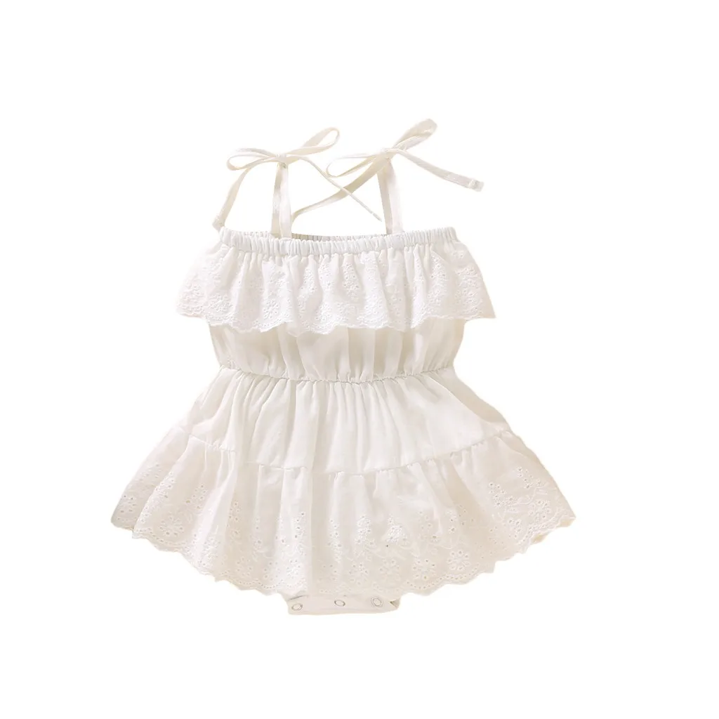 

New 2020 Children Newborn Baby Sunsuit Sleeveless Sling Openwork Lace Jumpsuit Infant Girl Cotton Solid Color Clothing #LR4