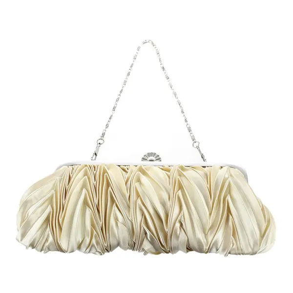 

FGGS Hot Satin Pleat Ivory /Party Clutch Handbag Rhinestones Style 010
