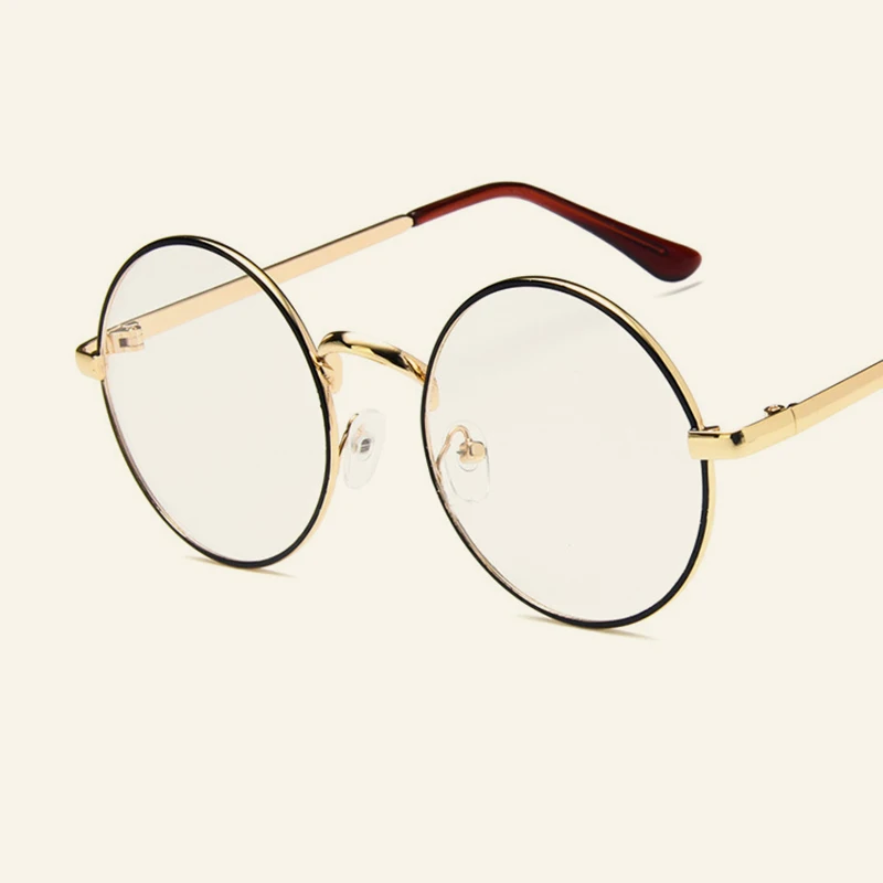 Отличные классические очки с круглой металлической оправой, Модные прозрачные очки без градусов, женские и мужские повседневные оправы для очков - Цвет оправы: Black Gold