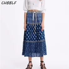 CHBBLF, женская элегантная плиссированная юбка с цветочным принтом, faldas mujer, эластичная талия, женские повседневные стильные плиссированные юбки A9258