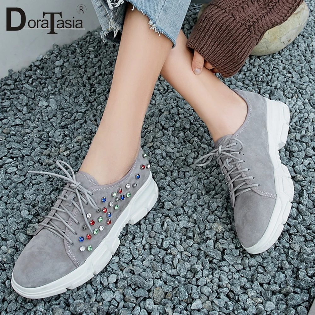 

DORATASIA 2019 Size 34-40 High Quality Dropship Rubber Flat Platform Black Shoes Woman Flats Rivet INS Hot Flats Woman Shoes