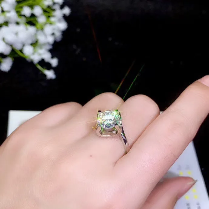 [MeiBaPJ Moissanite драгоценный камень модное кольцо с четырьмя когтями и бриллиантами VVS1 925 пробы Серебряное хорошее свадебное ювелирное изделие для женщин