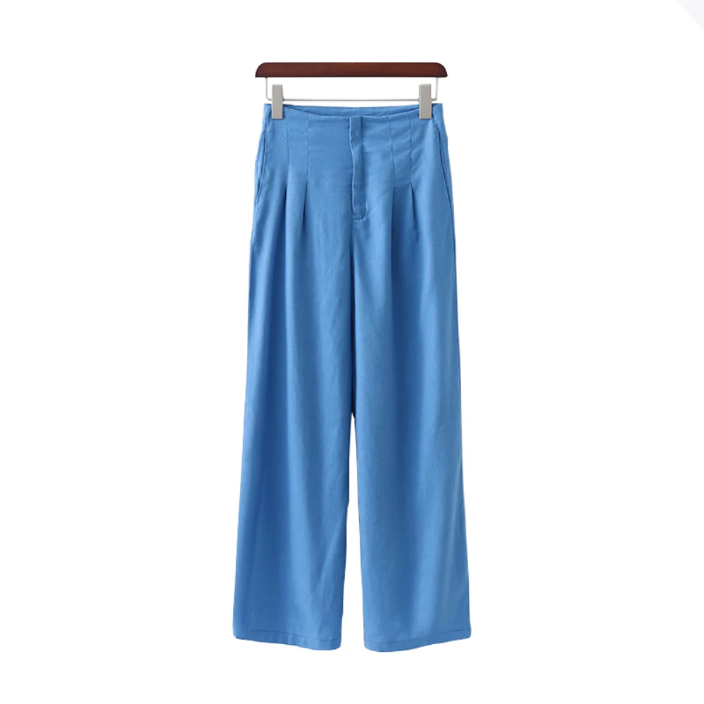 ZXQJ женские льняные-хлопковые синие брюки 2019 весна-осень элегантные длинные для
