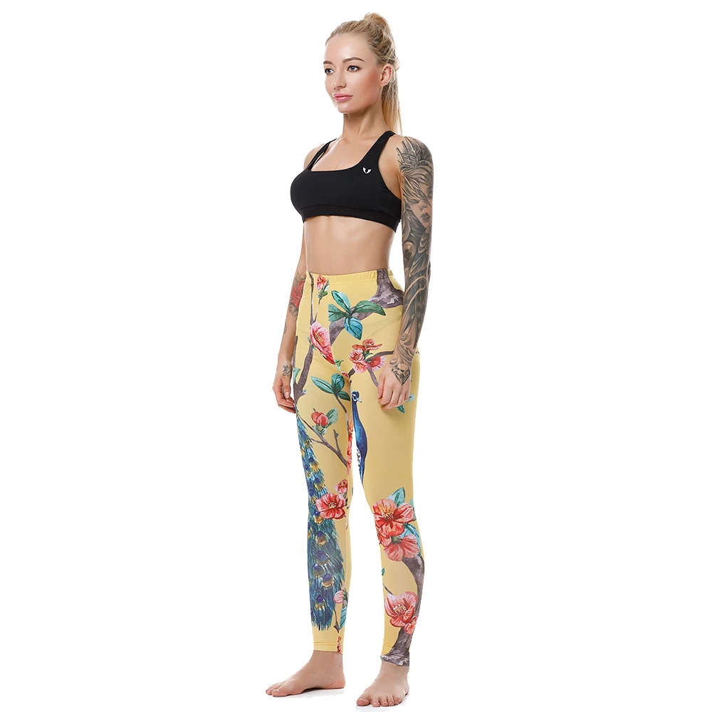 KYKU Slim Legging Peacock Leggings Women Fitness Clothing 3d Print Leggings Peacock Sexy Yellow Red Flower Leggin High Quality flare leggings