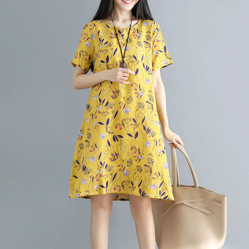 Vestidos хлопковое льняное элегантное платье с цветочным рисунком летнее 2019