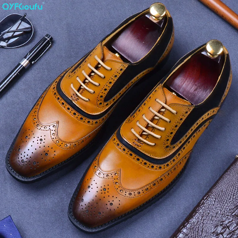 

Brand Men Shoes High Quality Genuine Leather Brogue Shoes Men Business Suits Genuine Leather Men's Dress Shoes Lace Up