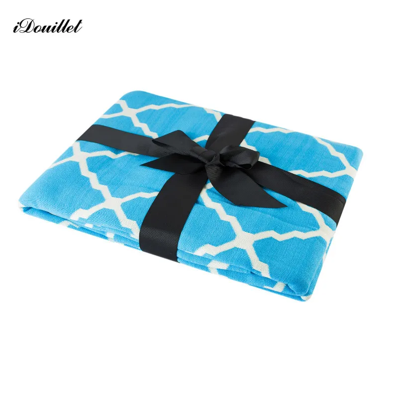 

iDouillet Moroccan Style Reversible Cotton Knitted Throw Blanket Lattice Scroll for Bed Sofa Couch Chair Home Decor 130x180cm
