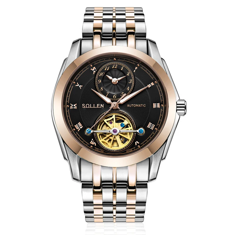 

SOLLEN SL9006 watches men luxury automatic mechanical skeleton Tourbillon luminous sapphire multi-function relogio masculino