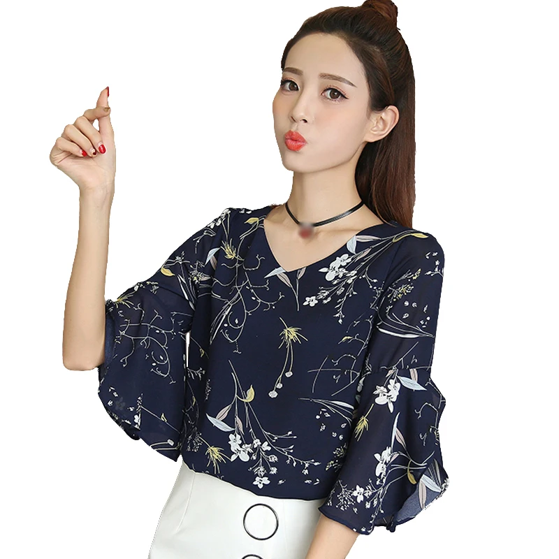 Blusas Femininas 2019 шифоновая блузка женская мода цветочные женские топы и блузки Mujer