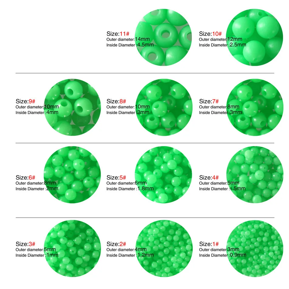 100 шт./лот, светящиеся бусины, зеленые, большие, мягкие, резиновые, Овальные, для рыбалки, космические бобы, круглые, поплавок, морские рыболовные снасти, приманки, аксессуары