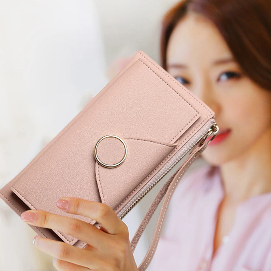 

Simple Long Women Wallet Korean Style Buckle Woman Clip Wallets Large Capacity Female Clutch Pu Leather Girl Credit Card Holders