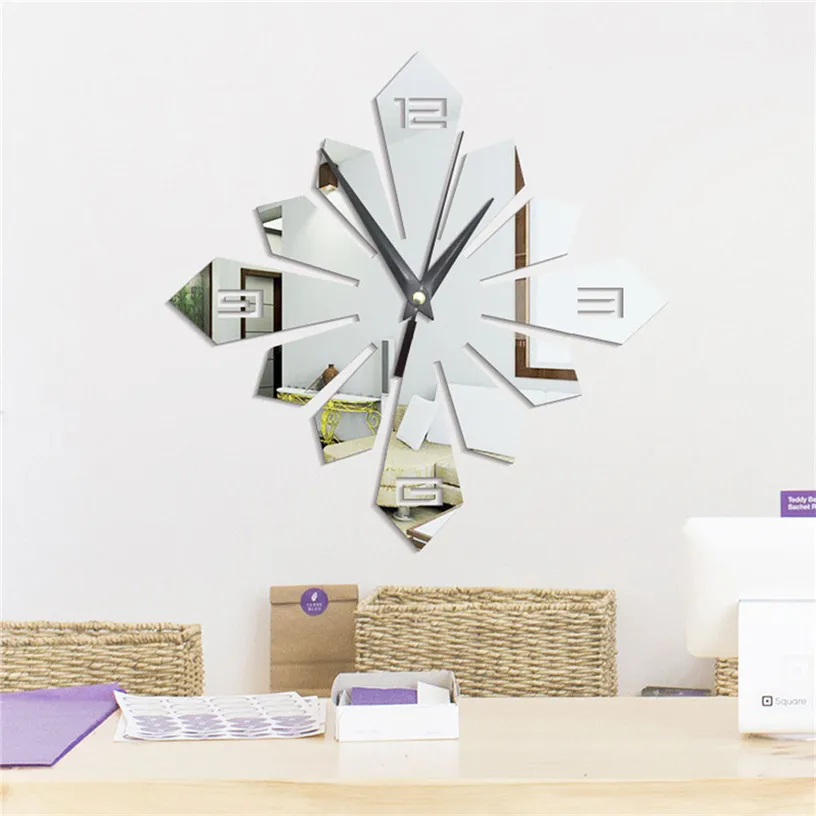 Современные большие 3D зеркальные часы для гостиной домашние декоративные зеркальные настенные часы современный дизайн наклейки на стену часы ju18
