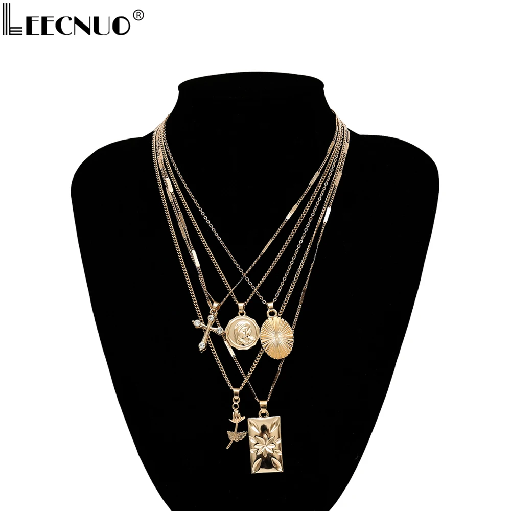 

Fashion Women Necklace Simple Portrait Flower Brand Element Item Necklace Female Personality Slightly Set Cross Necklace