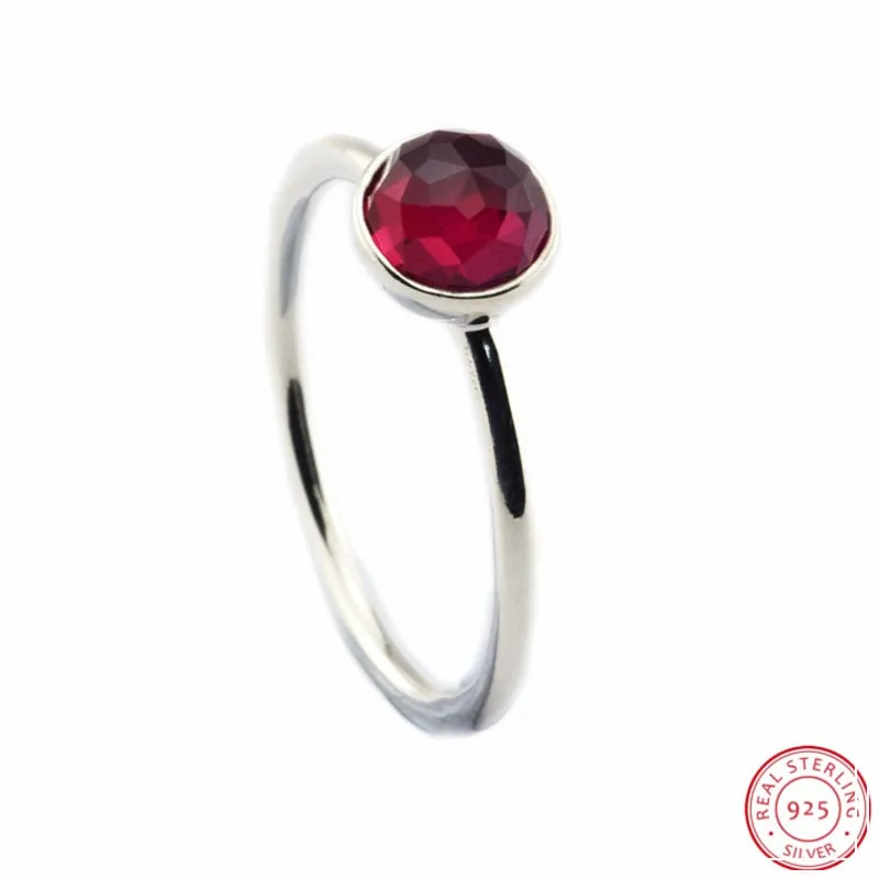 

Authentic 925 Sterling Silver July Droplet Birthstone Fiery Red Synnthetic Ruby Rings for Women Jewelry Love & Passion FLR102(7)