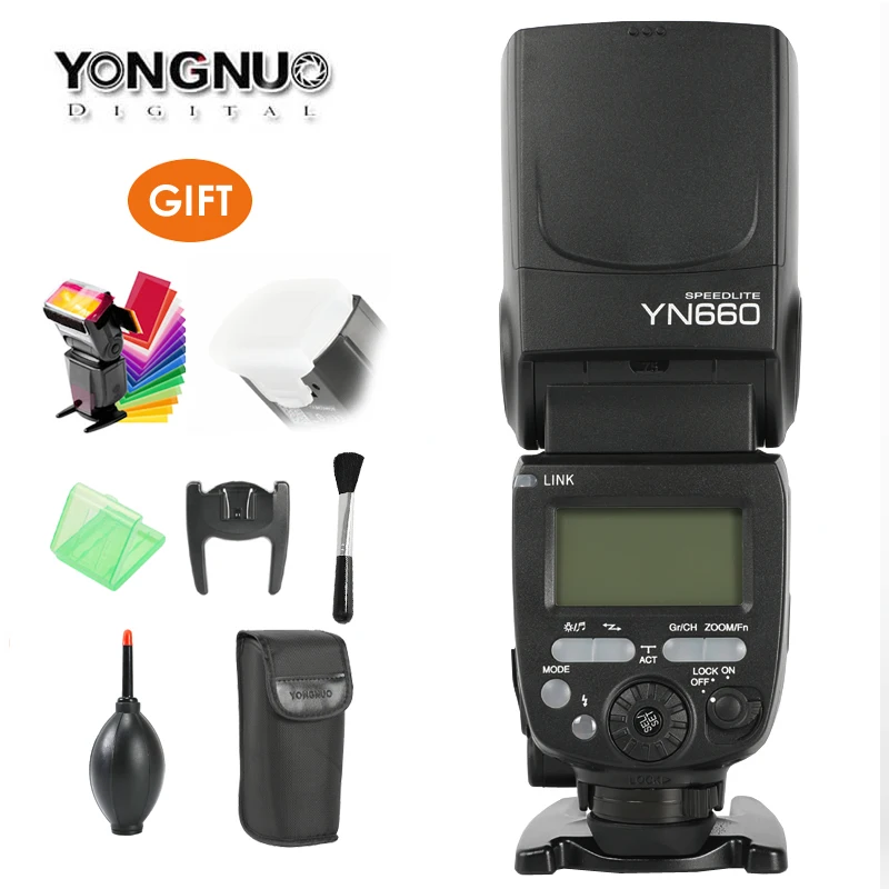 

Yongnuo YN660 YN-660 Wireless Master Flash Speedlite GN66 2.4G HSS 1/18000s as YN560 IV For Canon Nikon Pentax Olympus Cameras