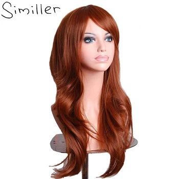 

Similler Women 28" Brown Long Curly Synthetic Cosplay Wigs For Party Christmas High Temperature Fiber Hair Purple Red Green