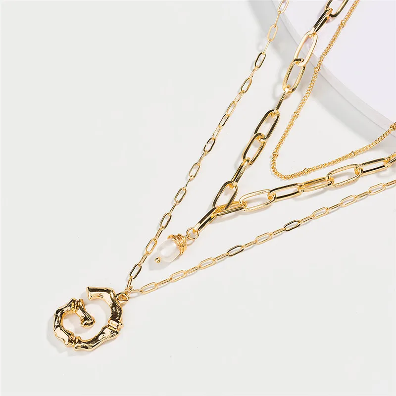 

Natural Freshwater Pearl Pendant Lady Multi-layer Necklace Gold Alloy DIY Letter Pendant Long Chian Necklace Jewelry For Gift