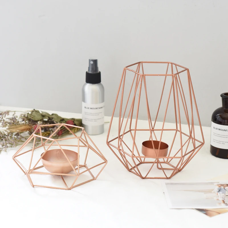 Nordic Tealight Candle Holder Europe Rose Gold Candlestick Metal Modern