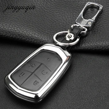 

jingyuqin Zinc Alloy + Leather Key Case For Cadillac CT6 ATS-L XTS CTS XT5 5BTN Car Smart Key Protect Cover Fashion Holder