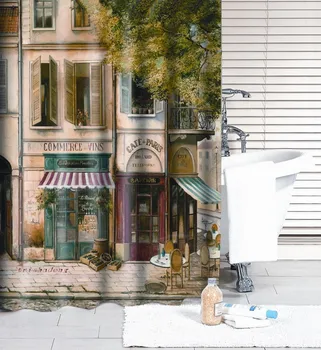 bath shower curtain 186X185cm Polyester fashion reminisced waterproof Coffee House bathroom curtain 1PC free shipping