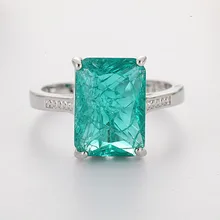 Anillo brillante Vintage con piedras verdes, anillo cuadrado de piedra, Color plata para Mujer, joyería de aniversario de vacaciones, Anillos para Mujer F5N475