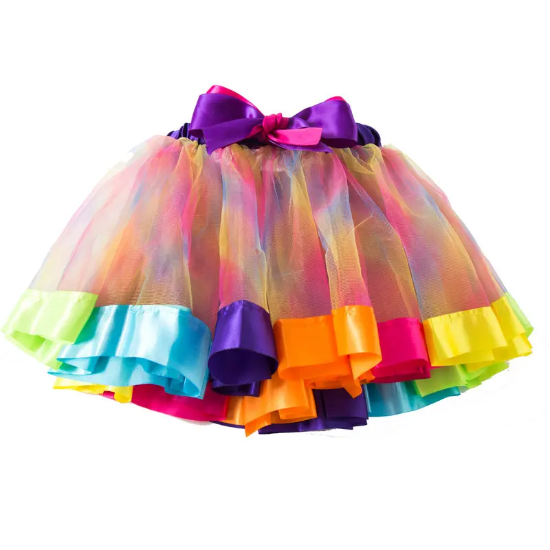 От 3 месяцев до 8 лет, новая юбка-пачка, юбки для маленьких девочек, мини-юбка принцессы, вечерние фатиновые юбки радужной расцветки для танцев, одежда для девочек, одежда для детей - Цвет: Rainbow-2