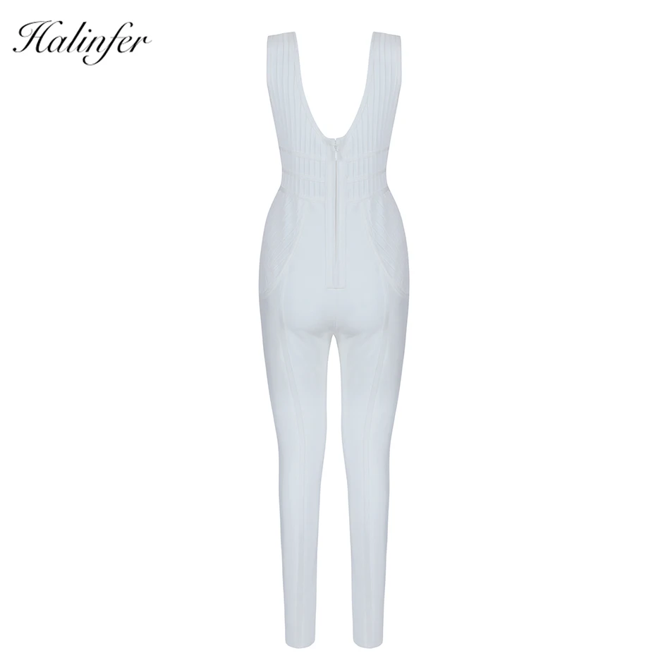 Halinfer 2018 Summer new style European and American fashion sleeveless white bandage pants tight elastic package long pants Dresses