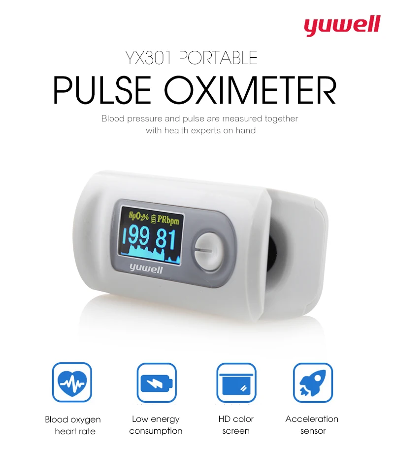Yuwell YX305/YX301/YX100 портативный Пульс палец SPO2 PR монитор оксиметр насыщение крови кислородом здоровье светодиодный дисплей кончик пальца