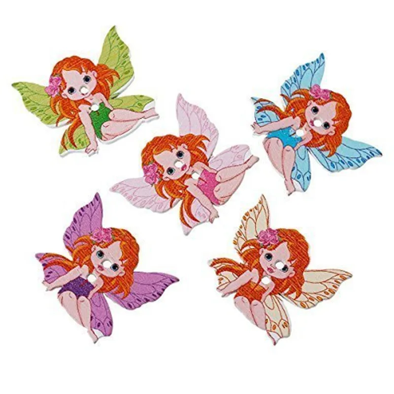 

50pcs Beautiful Angels Fairies. Wood Sewing Buttons. 30 mm x 26 mm Lovely Angel Wings Girl Wood Sewing Buttons 7NK176