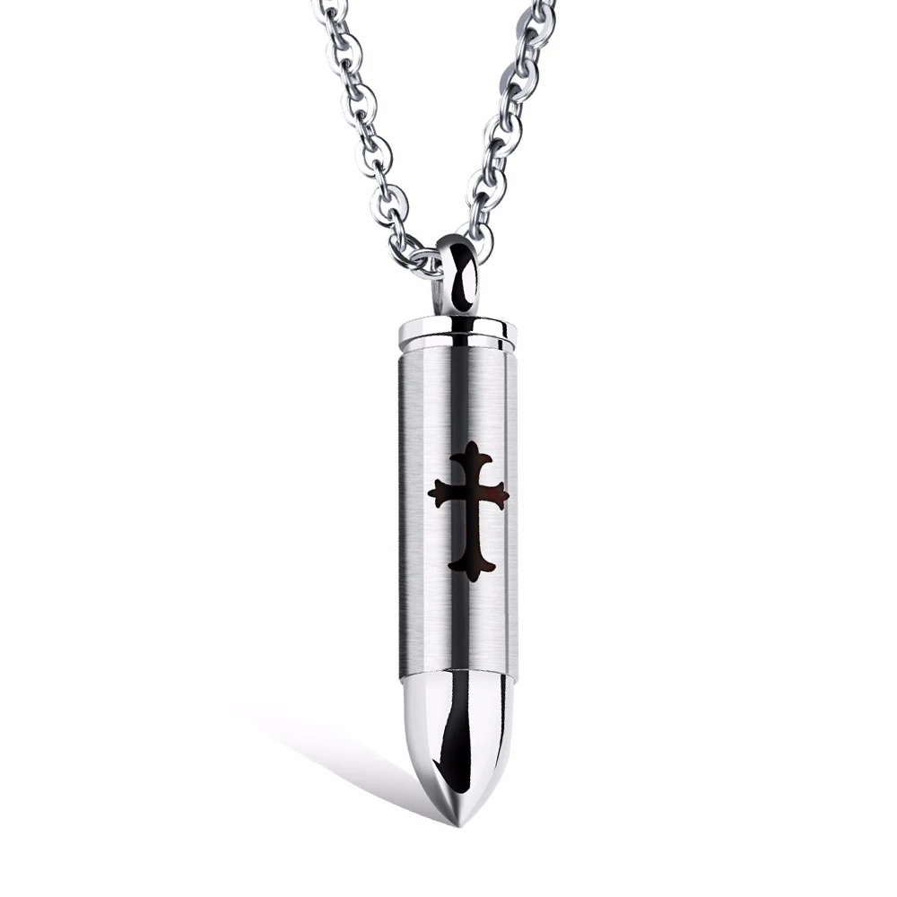 Polished-361L-Stainless-Steel-Cross-Bullet-Locket-Pendant-Necklace-Urn-Ash-Memorial-Keepsake-Cremation-Jewlery-Gift