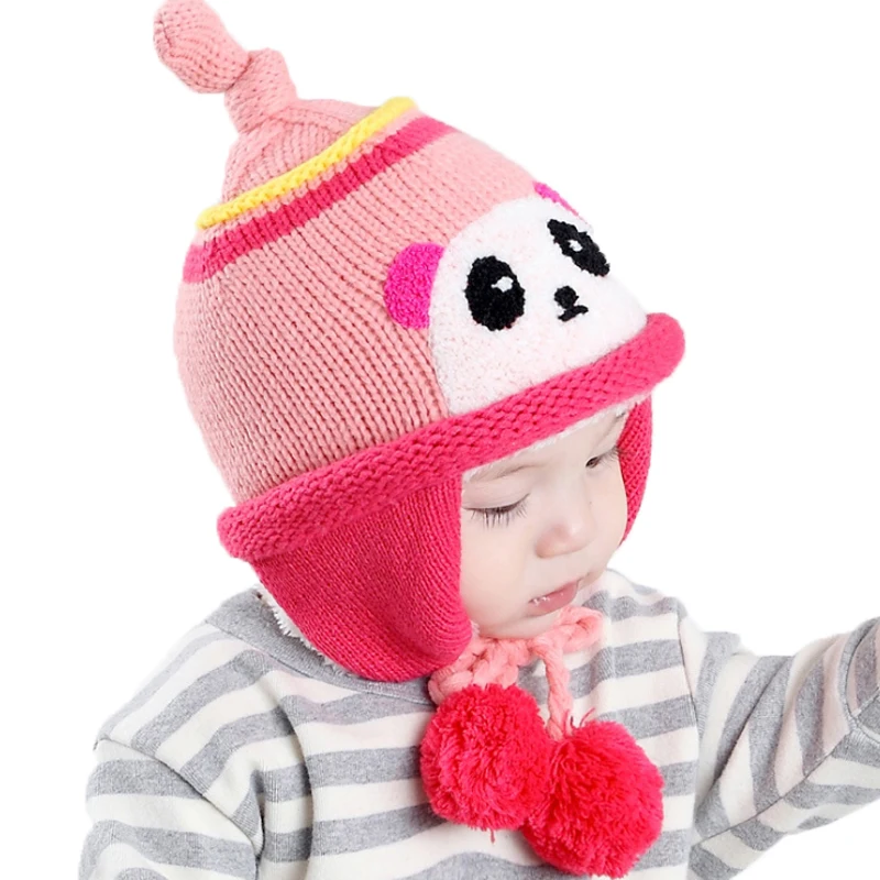 Winter plush cartoon panda ear muff hat baby hat for Girls Boys Headwear newborn photography props Hats Knitted baby cap