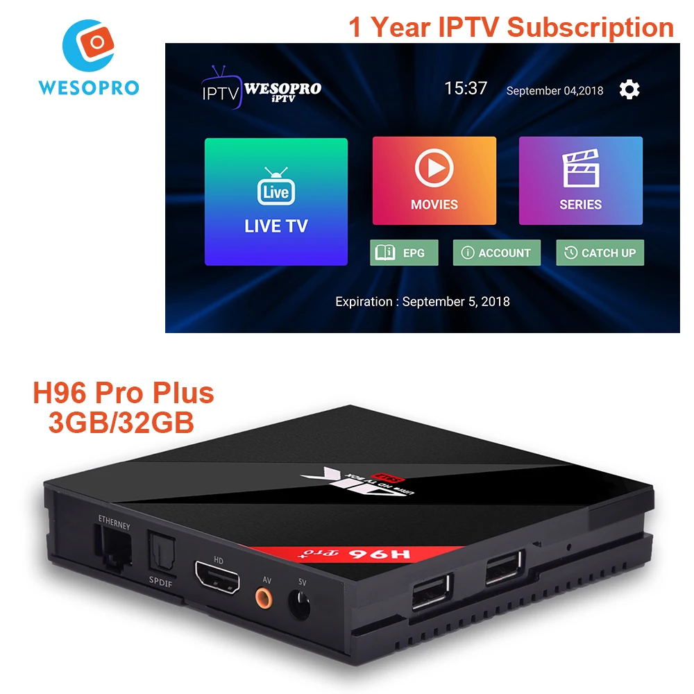 

H96 Pro Plus 3GB RAM 32GB ROM Android 7.1 TV Box with Arabic Sweden France Italy Germany Spain Polish CA UK US IPTV Subscription