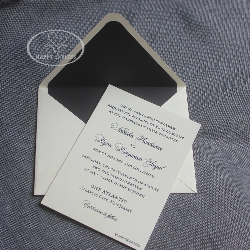 HI1155-05 Custom Ivory  Invitation Card Cotton Paper  with Black Foil Letterpress Made in China