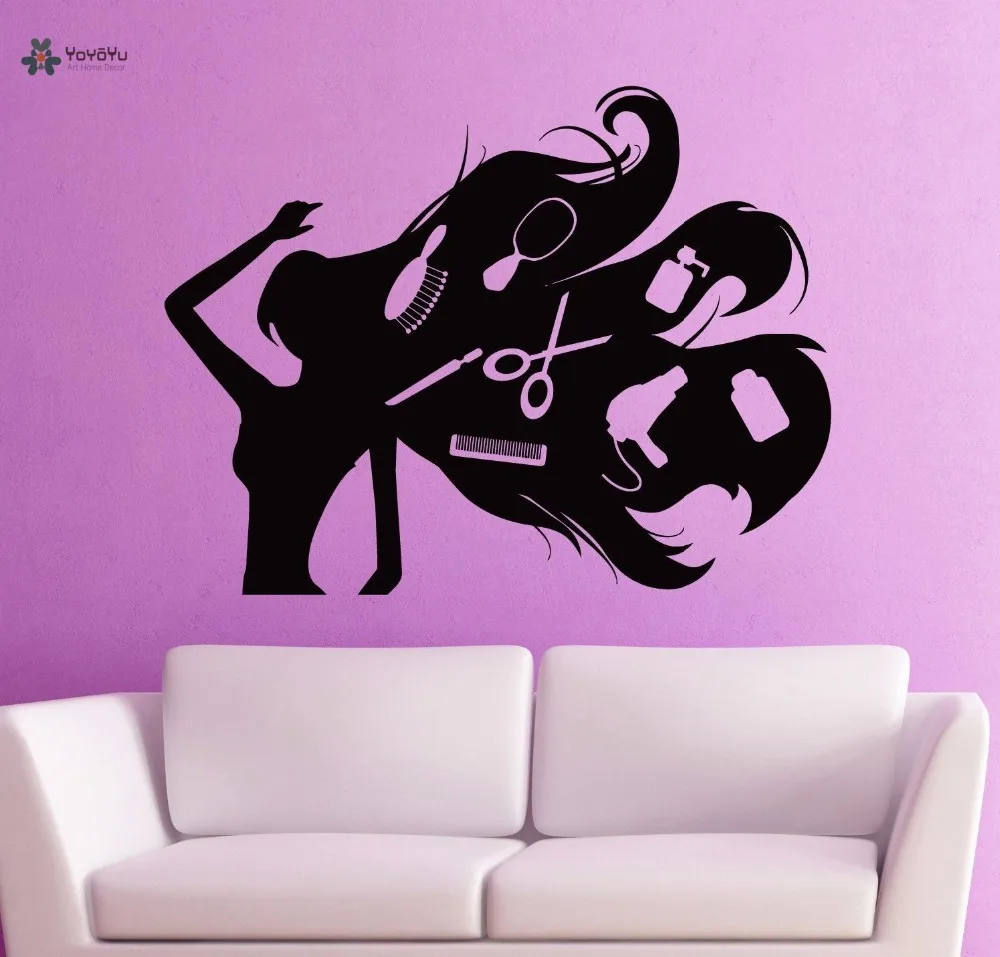 

YOYOYU Vinyl Wall Decal Long Hair Girl Dryer Spa Salon Barbershop Salon Can Be Transferred Paste Stickers FD104