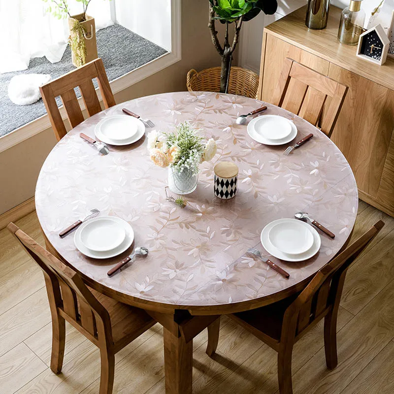

HAZY 1.5mm PVC Tablecloth Round PVC Table Cloths Waterproof for Kitchen Table Cover Protect the Desktop Table Mat
