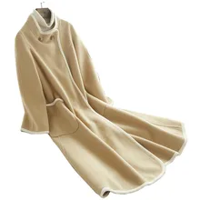 Elegante Winter Warme Jas Kameel Schapen Wollen Jassen Vintage Vrouwen Koreaanse Lange Casual Aline Oversize Wollen caot Overjas Bovenkleding(China)