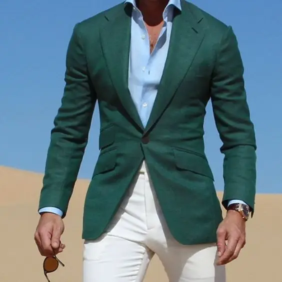 2019 зеленый мужской костюм, блейзер с белый брюки для девочек отделяет мужской костюм Slim Fit Пром Smart повседневное куртка, смокинг Homme Terno 2 шт