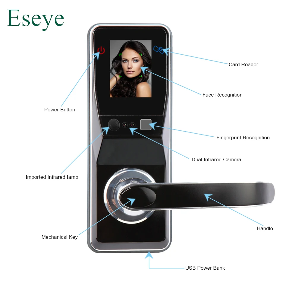 Eseye Smart Door Lock Fingerprint Door Lock Facial Recognition Intelligent Electronic Lock Door Smart Safe For Home Anti-theft
