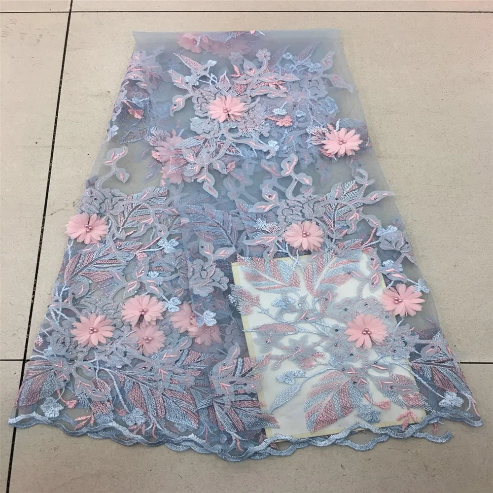 

Tulle Lace Fabric 3D flower High Quality Beaded Lace Fabric Beautiful Applique Nigerian Lace Fabric For Wedding HJ194-1