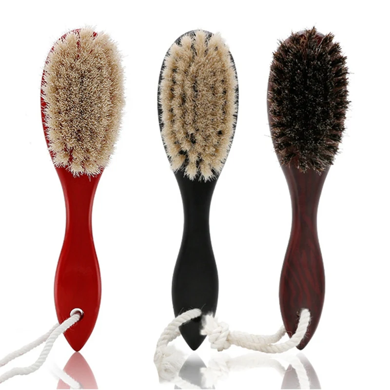 Natural Soft Goat Bristle Hair Sweeping Brush Men Beard Comb Oval Wood