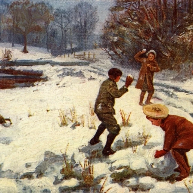 Children Snowballing Poster Print By Mary Evans Picture Librarypeter & Dawn Cope Collection (24 X 18)
