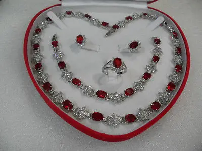 

frenzy women's jewellery red new white gold necklace set gift+box