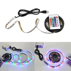 1 шт USB Powered 5 V RGB Светодиодные ленты света 60 светодиодный/м 3528 SMD-Водонепроницаемый лента для ТВ фонового освещения с пульта дистанционного